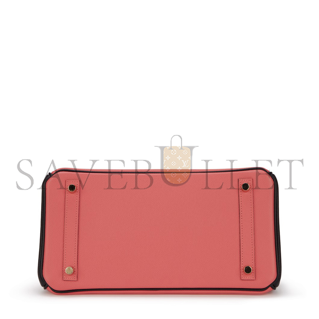 H**mes birkin 25 chevre leather milkshake pink and black gold buckle bag h028361cc69 (25*20*13cm)